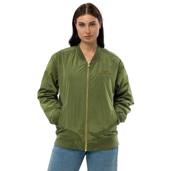 PokeGang Unisex Green Polyester Long Sleeve Full Zipped Bomber Army Jacket - Picture 2 of 7